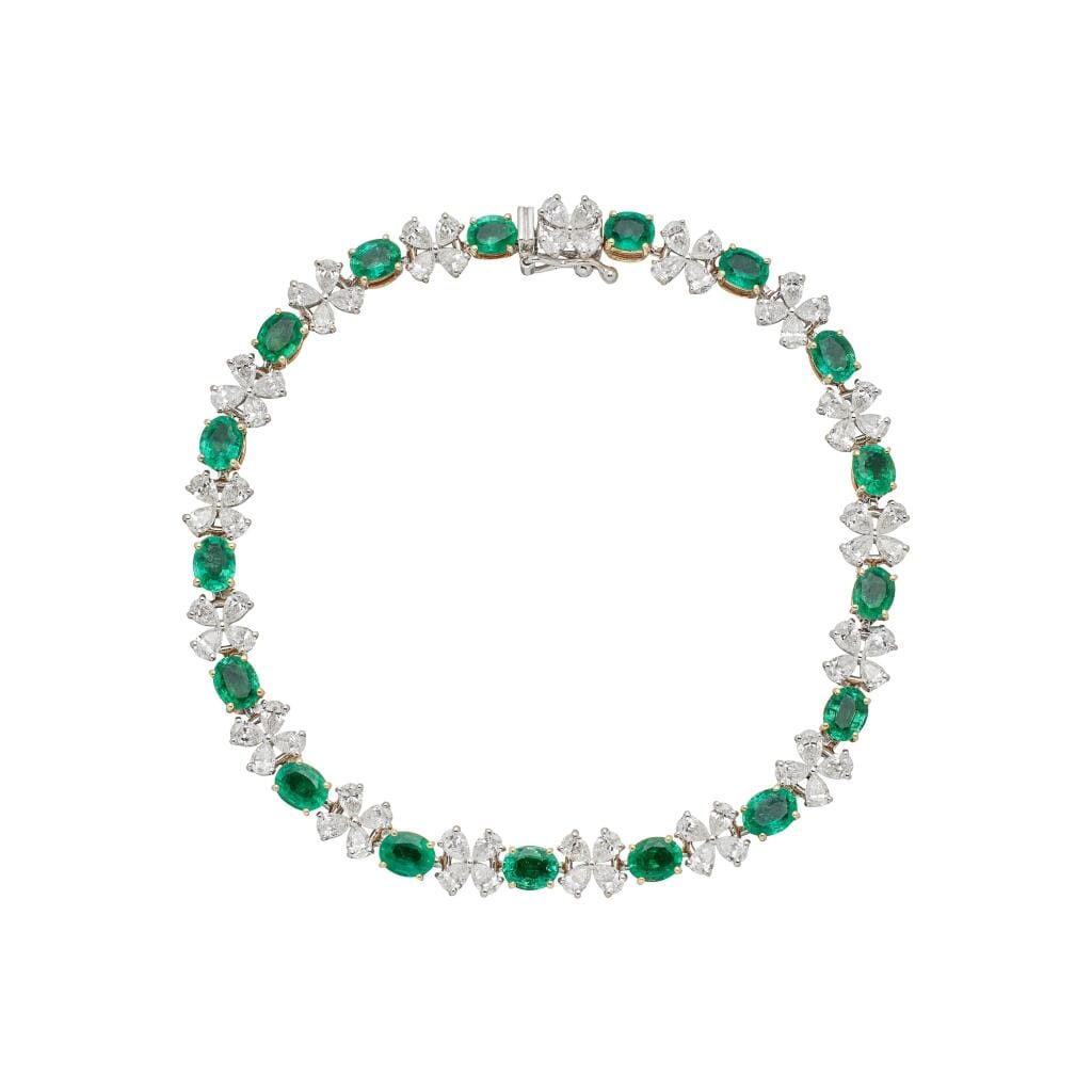 Gold, White Gold, Emerald and Diamond Tennis Bracelet