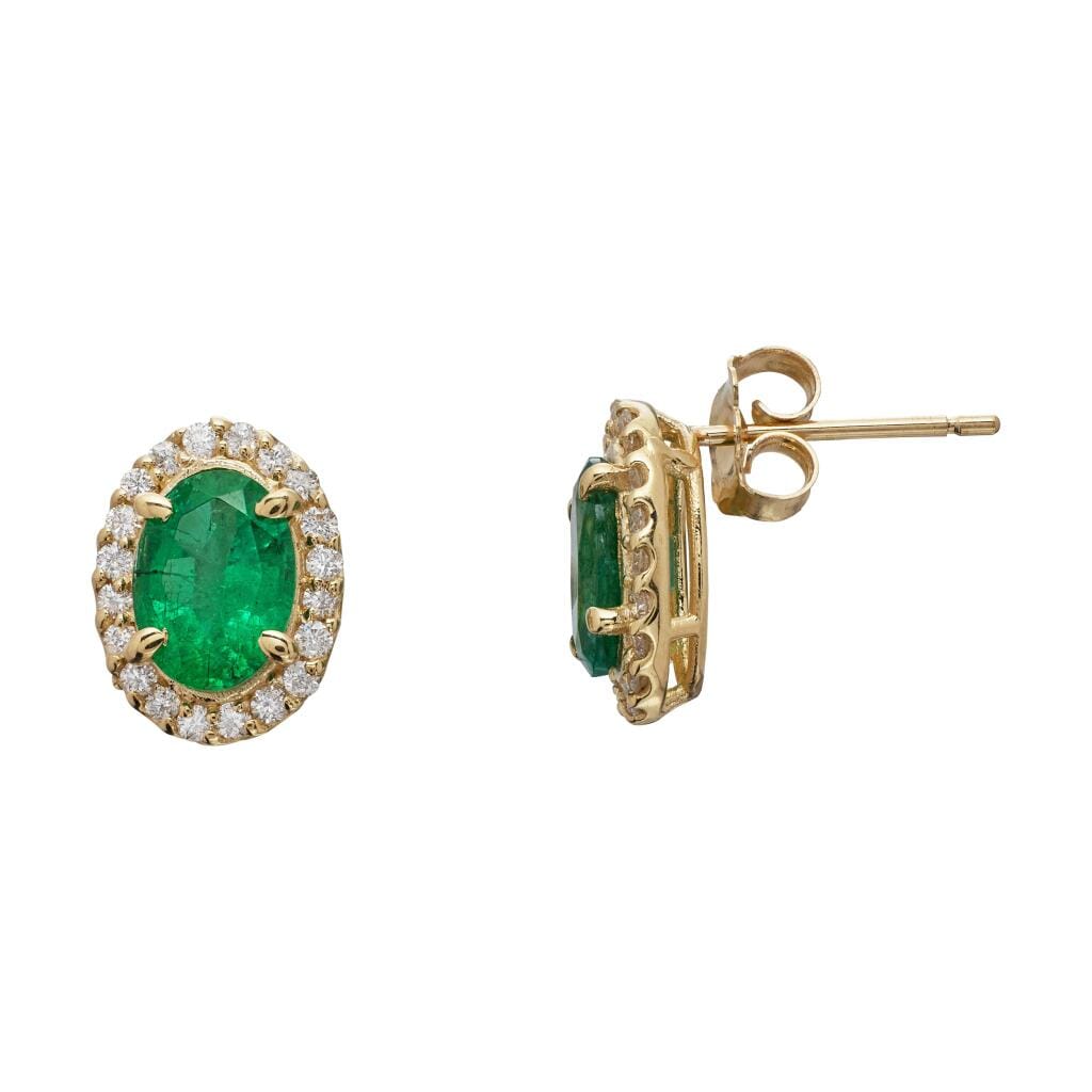 Gold, 2.05ctw Emerald and Diamond Stud Earrings