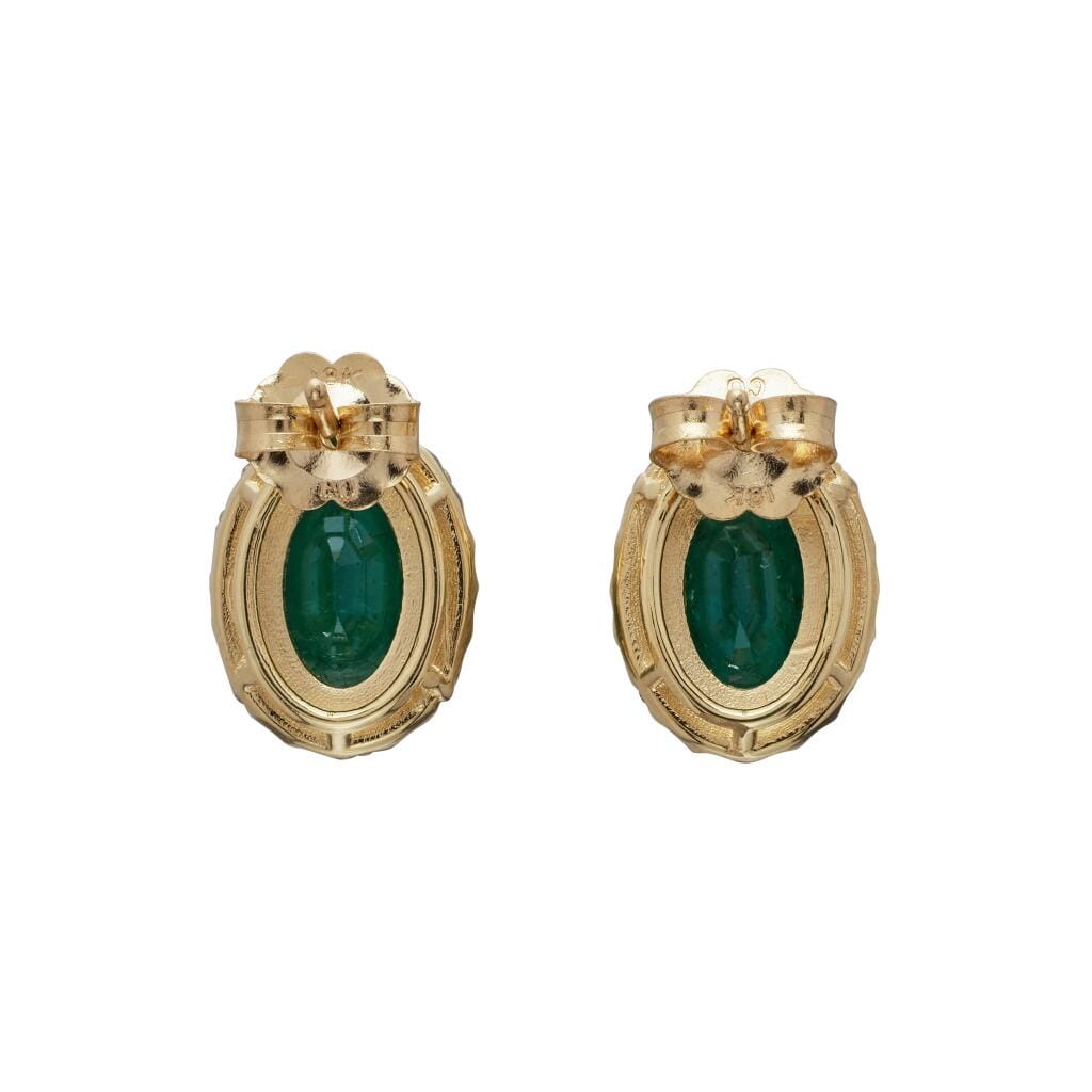 Gold, 2.05ctw Emerald and Diamond Stud Earrings