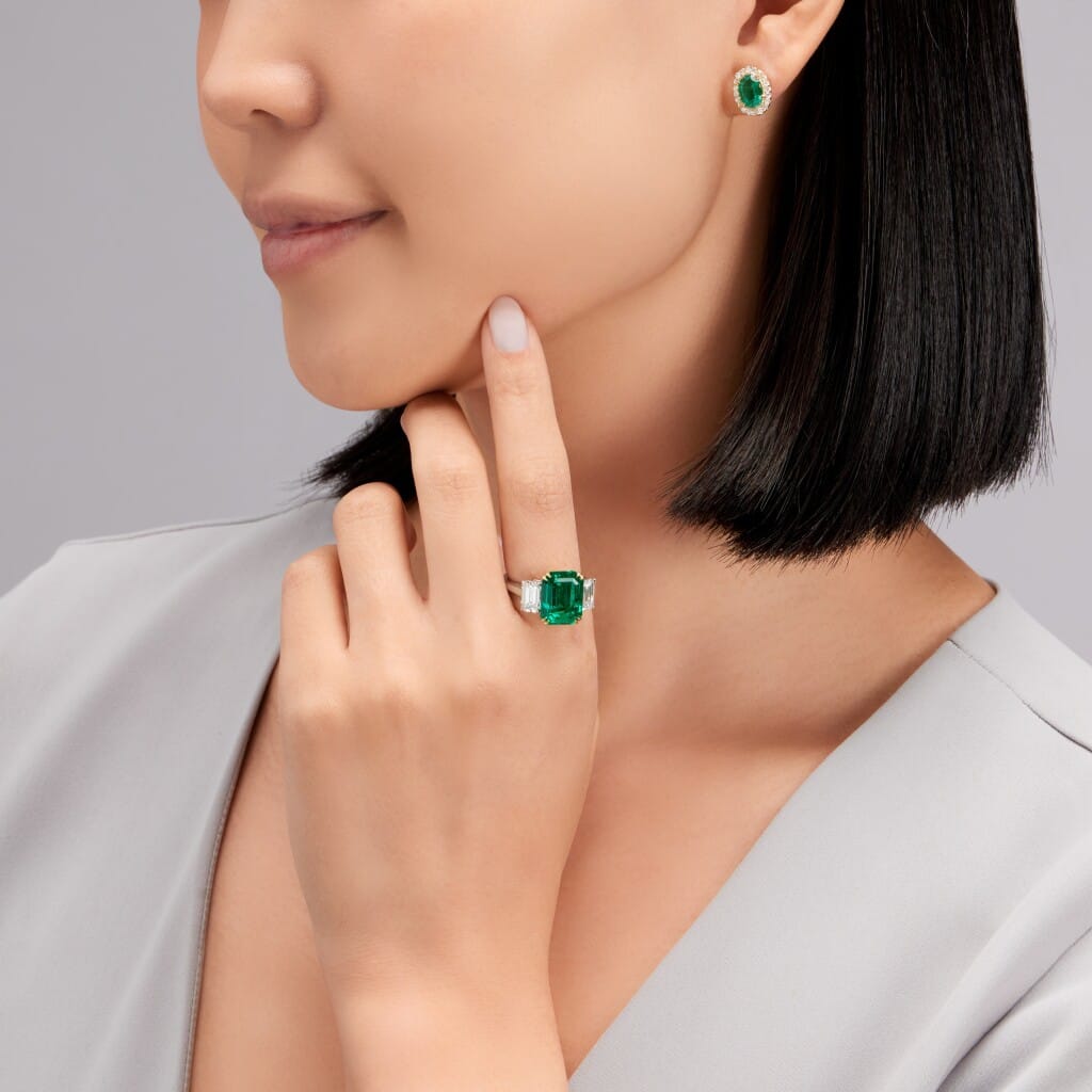 Gold, 2.05ctw Emerald and Diamond Stud Earrings