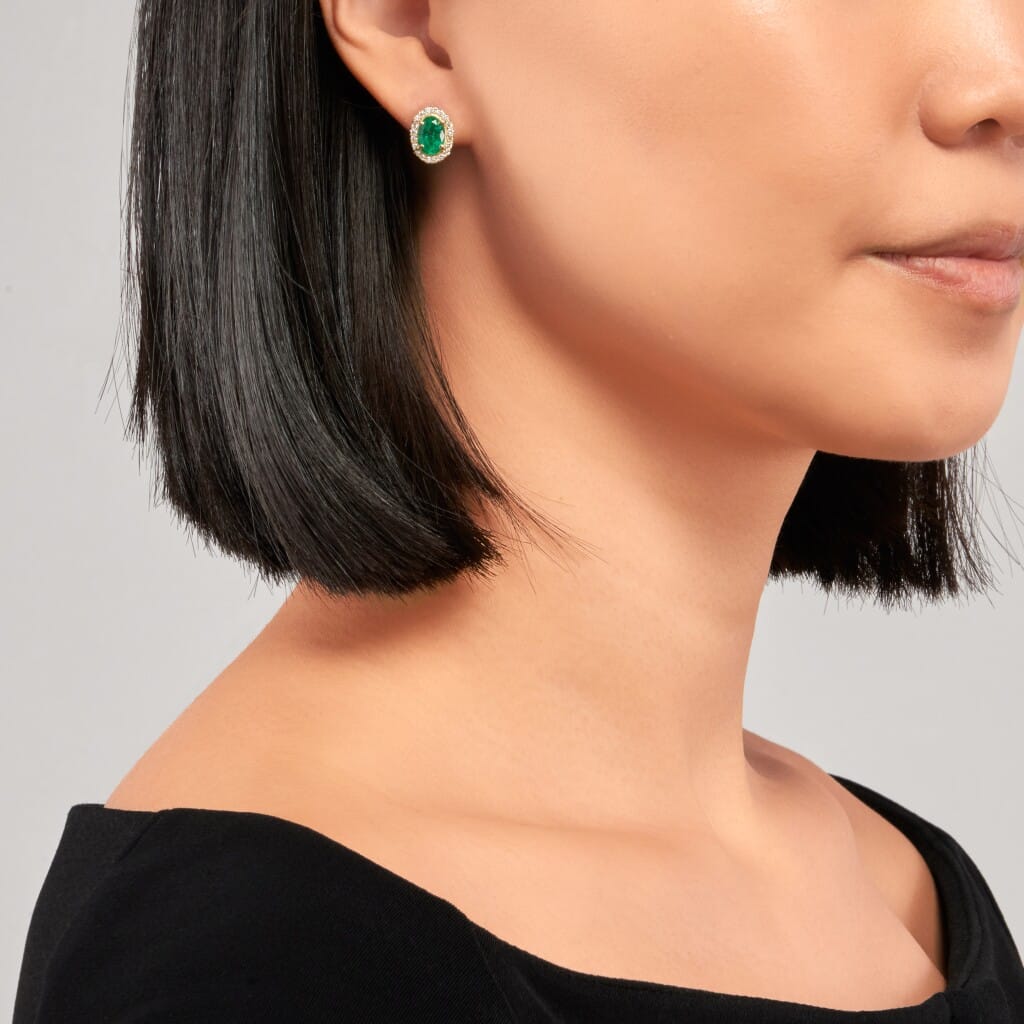 Gold, 2.05ctw Emerald and Diamond Stud Earrings