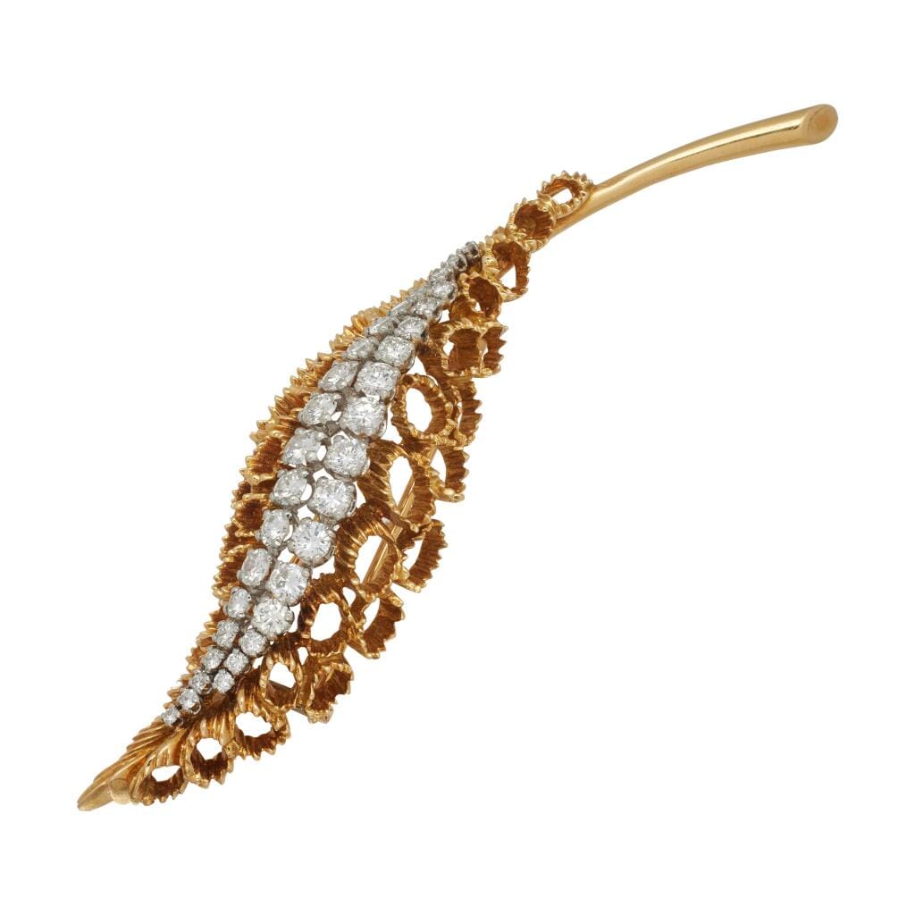 Vintage Gold, Platinum and Diamond Leaf Brooch