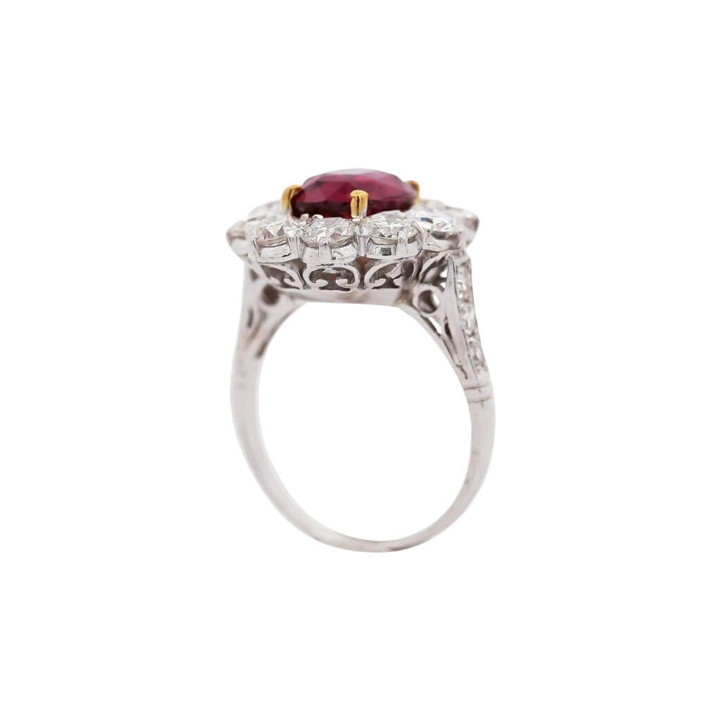 Art Deco Platinum, 4.05ct Thai Ruby and Diamond Ring