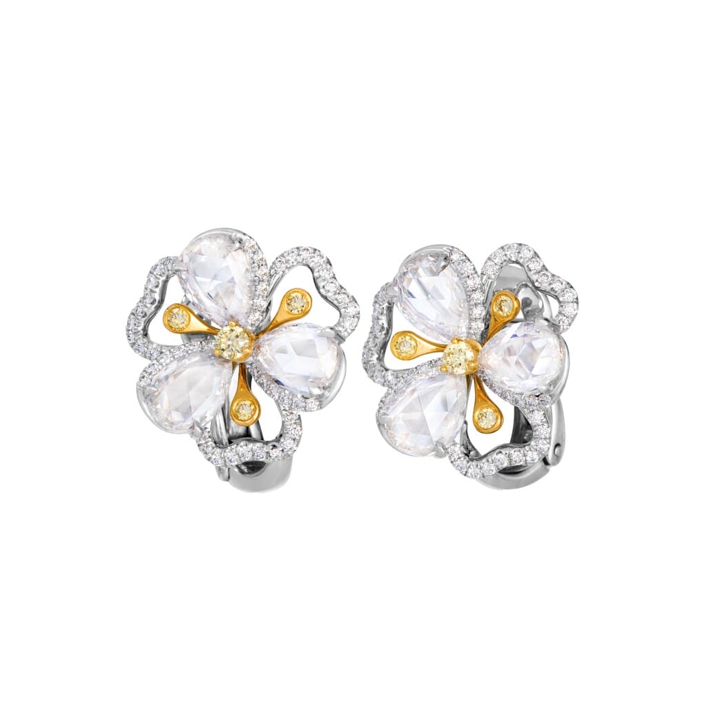 Platinum, Gold, Yellow Diamond and Diamond Earclips