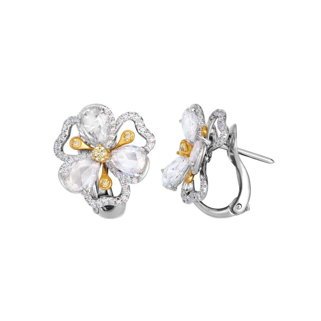 Platinum, Gold, Yellow Diamond and Diamond Earclips