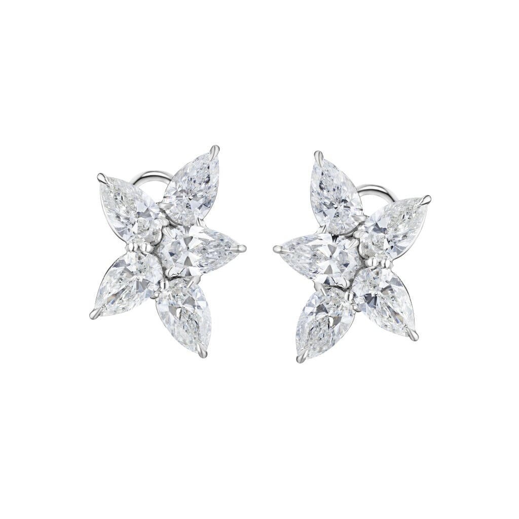 Platinum, White Gold and 5.14ctw Diamond Cluster Earclips