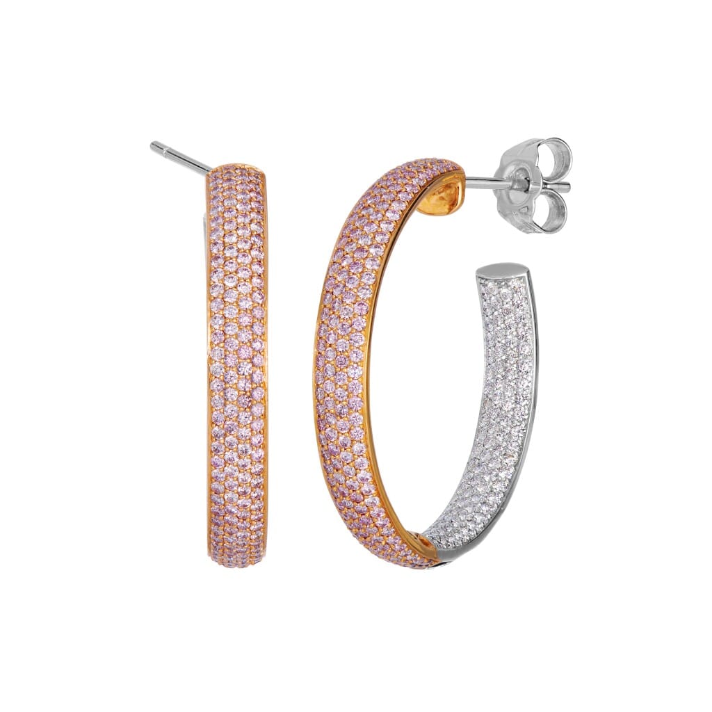 White Gold, Rose Gold, Pink Diamond and Diamond Hoop Earrings