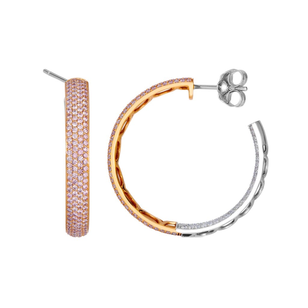 White Gold, Rose Gold, Pink Diamond and Diamond Hoop Earrings