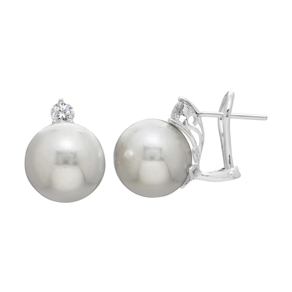 White Gold, Cultured Pearl and Diamond Earclips