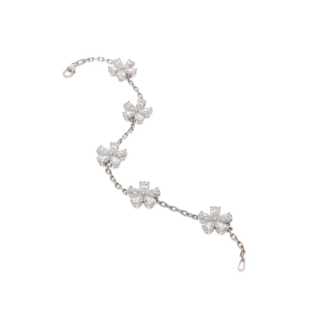 White Gold and Diamond Flower Station Bracelet