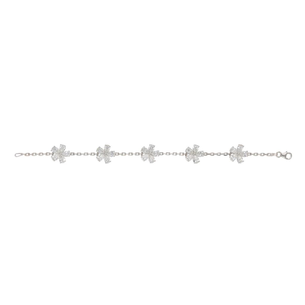 White Gold and Diamond Flower Station Bracelet