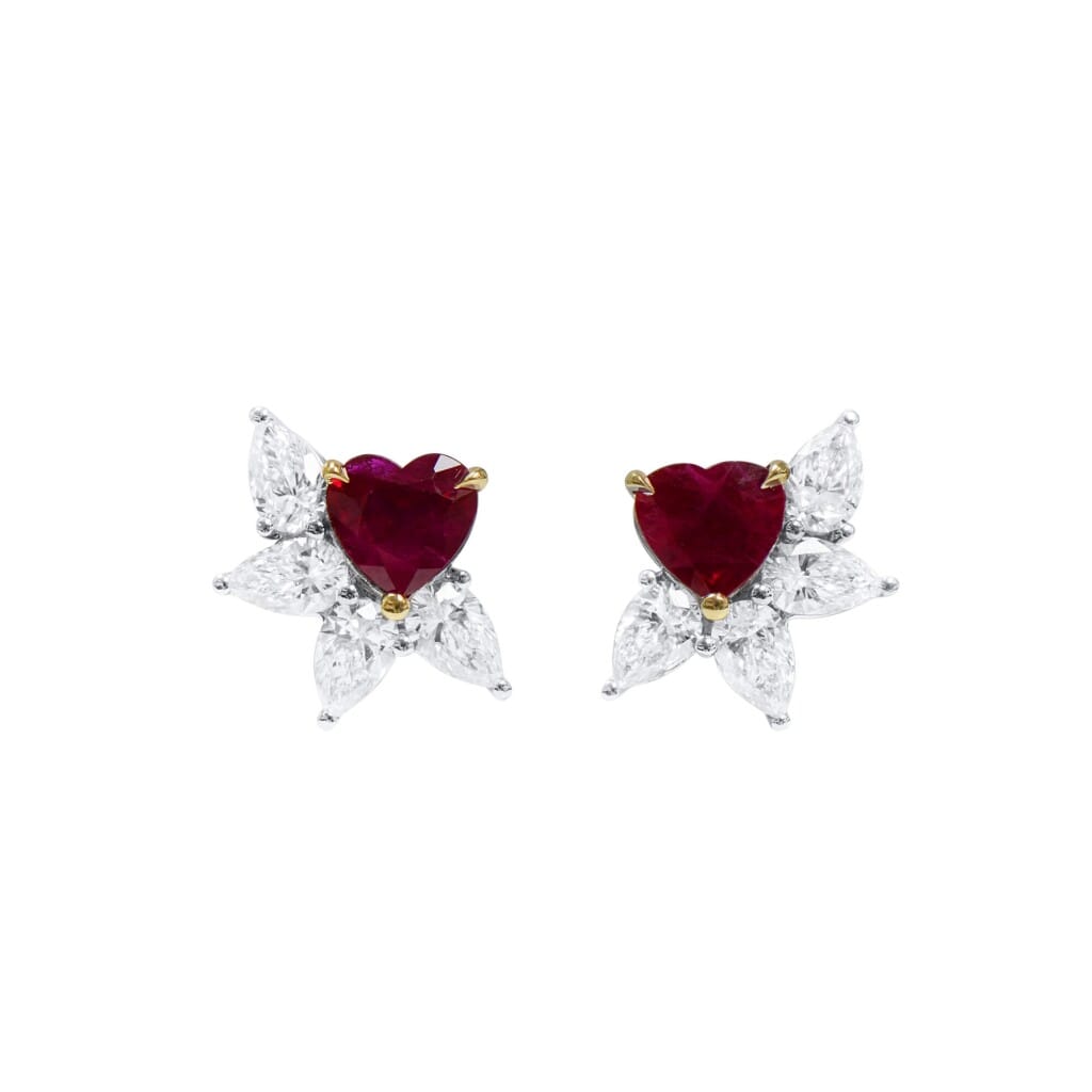 White Gold, 1.13ctw Burmese Pigeon's Blood Ruby and Diamond Stud Earrings