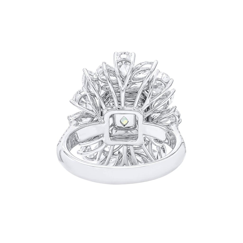 White Gold, 1.51ct Radiant Cut Fancy Yellow-Green Diamond, Pink Diamond and Diamond Ring