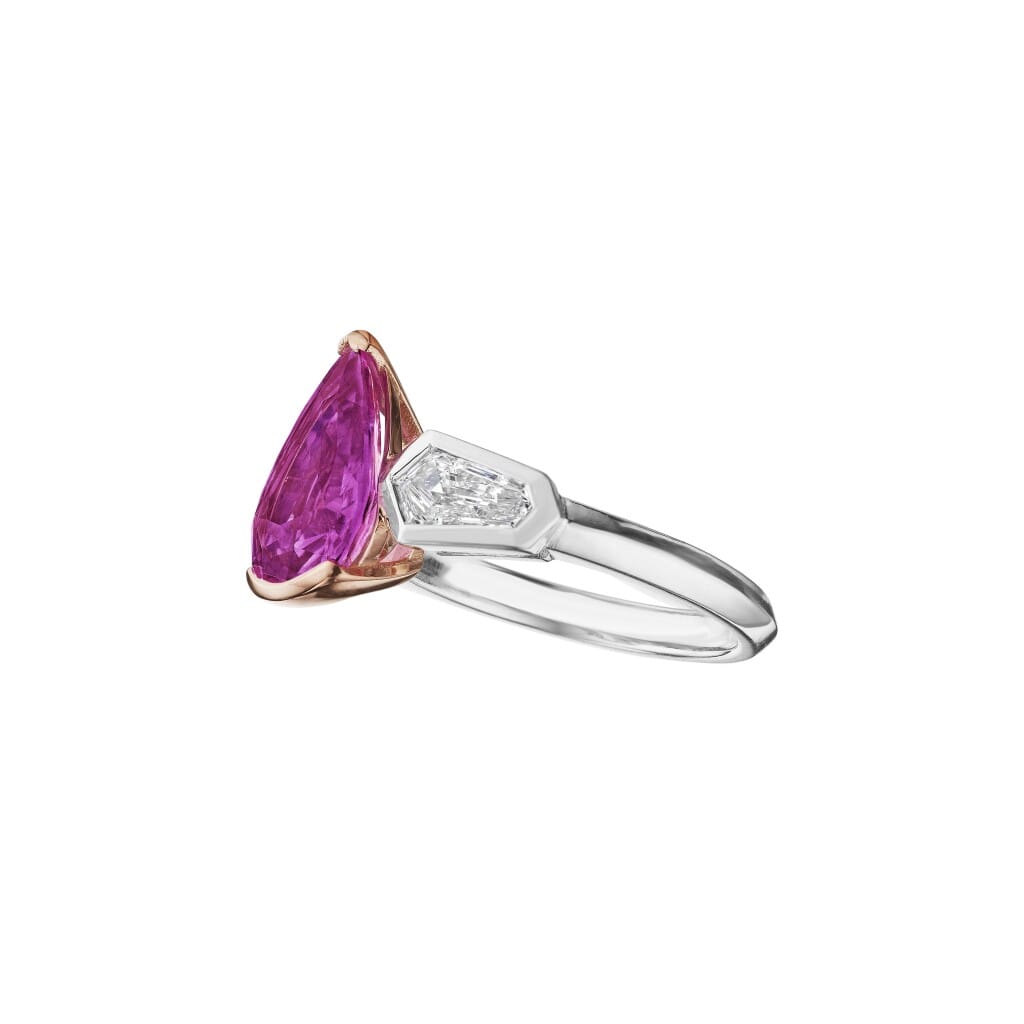 Platinum, Rose Gold, 3.12ct Madagascar Pink Sapphire and Diamond Ring