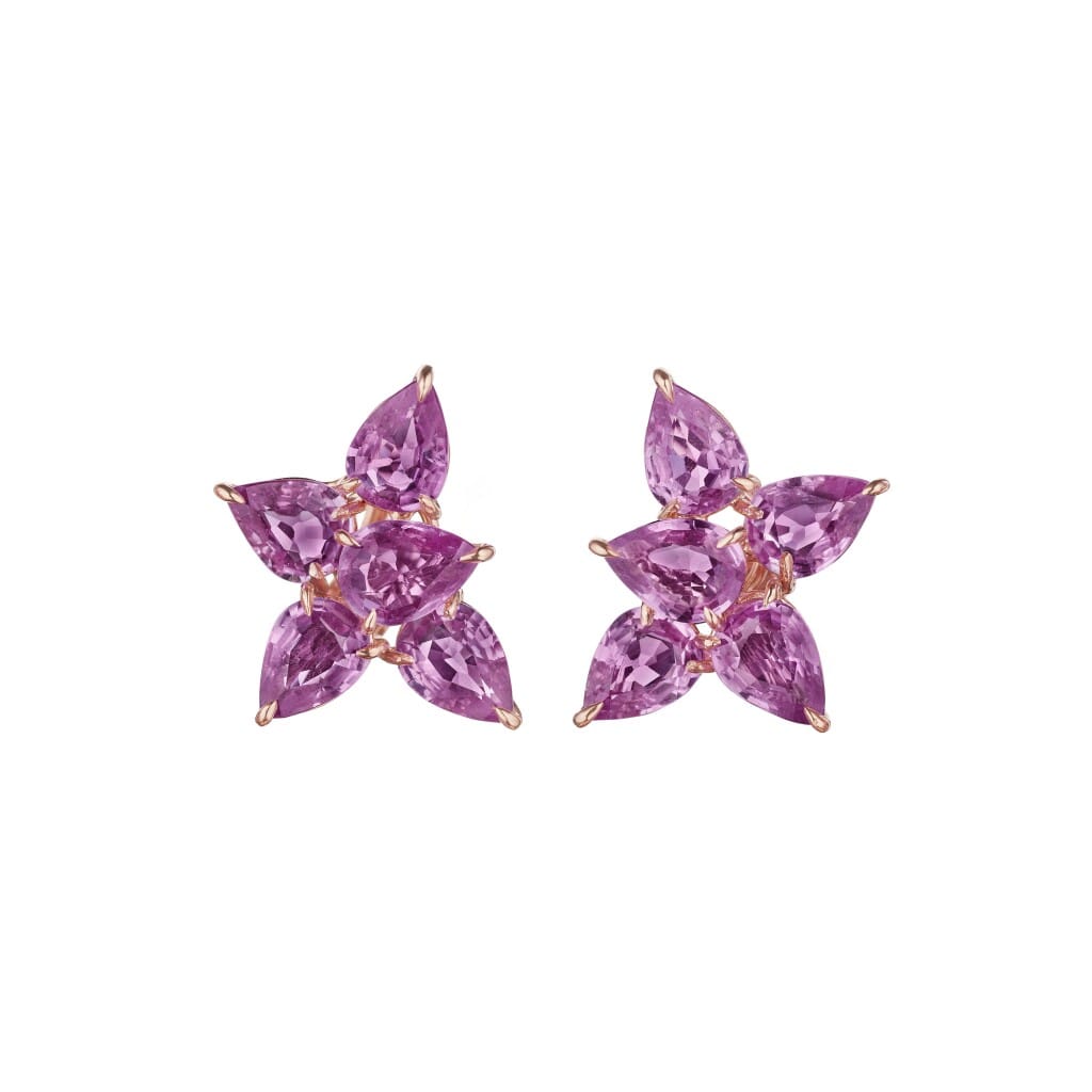Rose Gold and Pink Sapphire Cluster Earclips