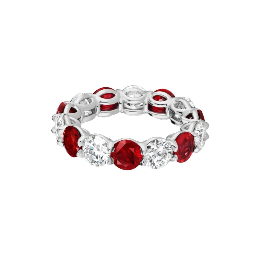 Platinum, 3.90ctw Ruby and 3.50ctw Round Brilliant Cut Diamond Eternity Band Ring