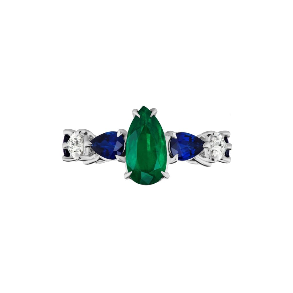 White Gold, 1.35ct Colombian Emerald, 1.90cts Sapphire and Diamond Ring