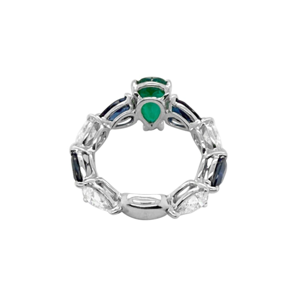White Gold, 1.35ct Colombian Emerald, 1.90cts Sapphire and Diamond Ring