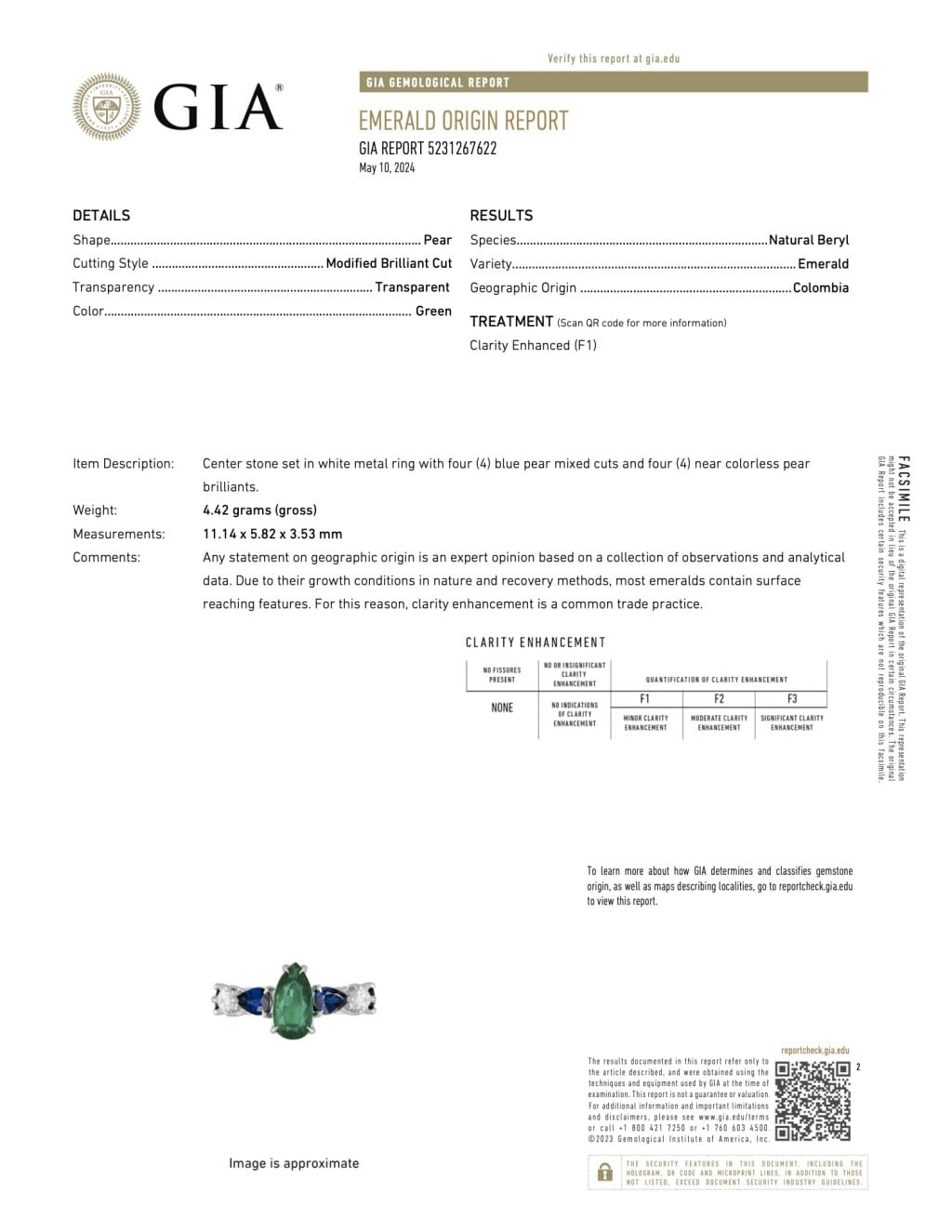 White Gold, 1.35ct Colombian Emerald, 1.90cts Sapphire and Diamond Ring