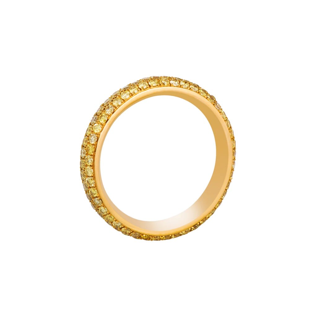 Gold and 1.55ctw Yellow Diamond Three Row Eternity Band Ring