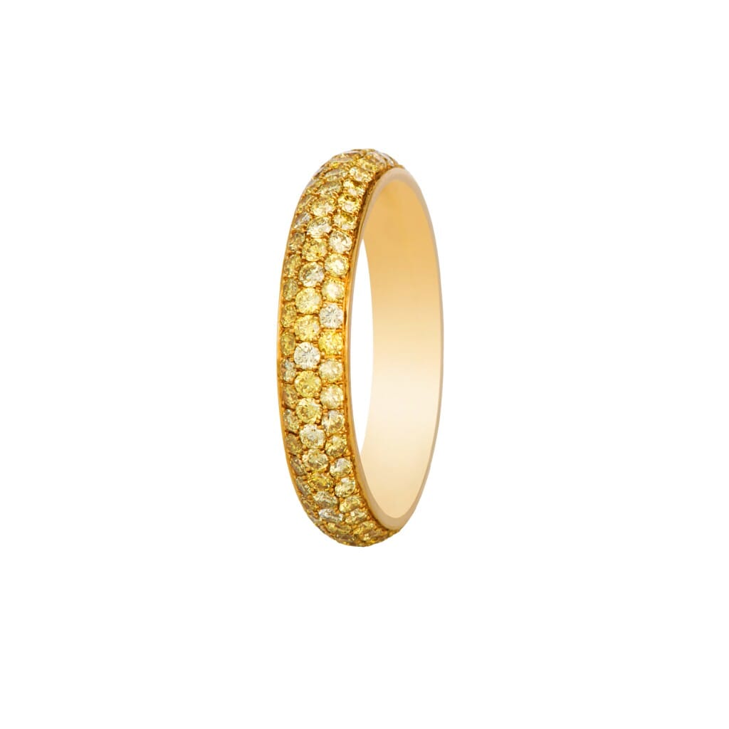 Gold and 1.55ctw Yellow Diamond Three Row Eternity Band Ring