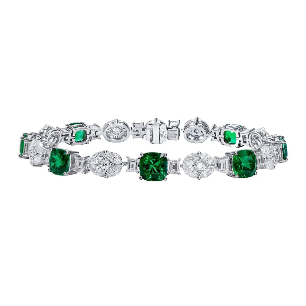 White Gold, 6.44ct Colombian Emerald and Diamond Bracelet
