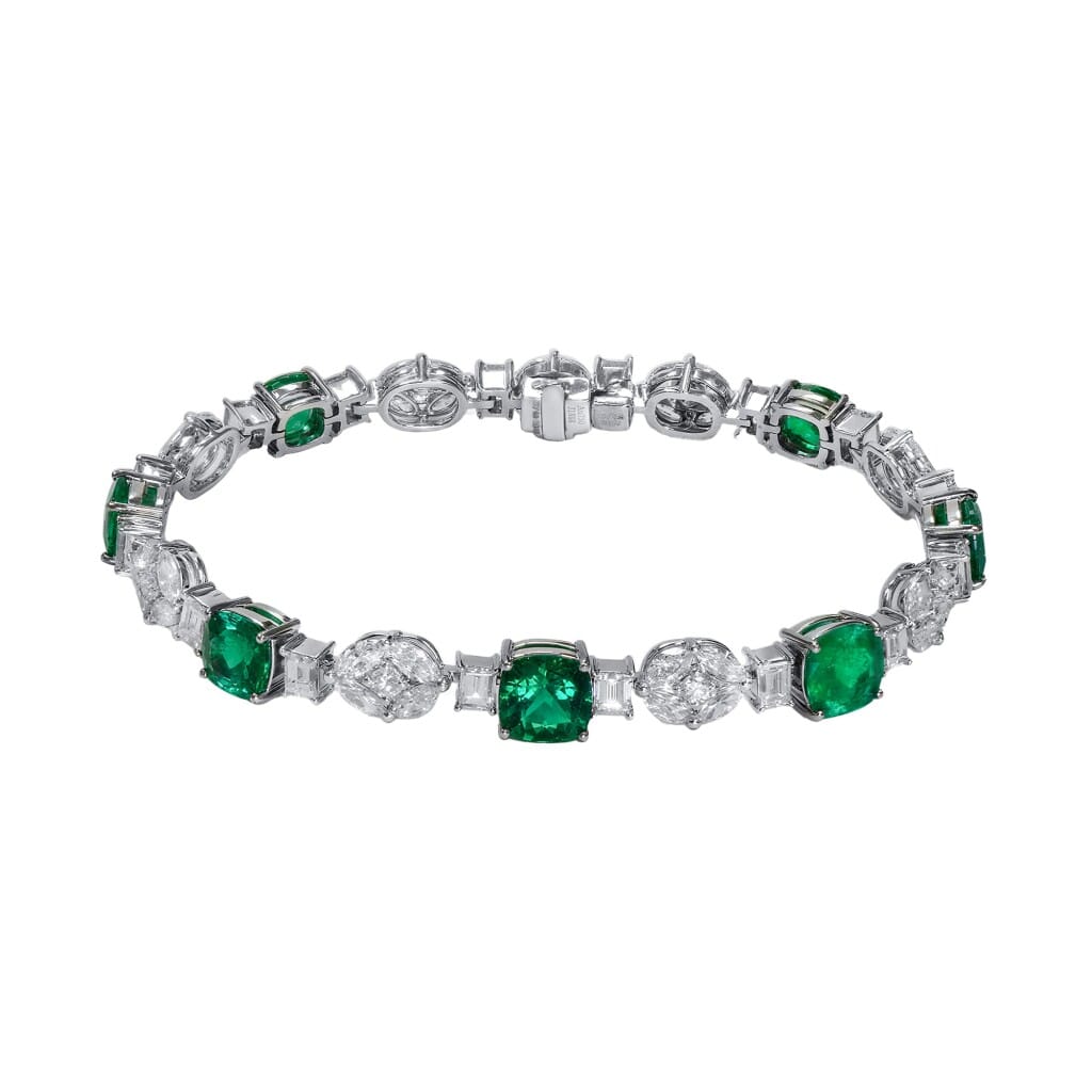 White Gold, 6.44ct Colombian Emerald and Diamond Bracelet