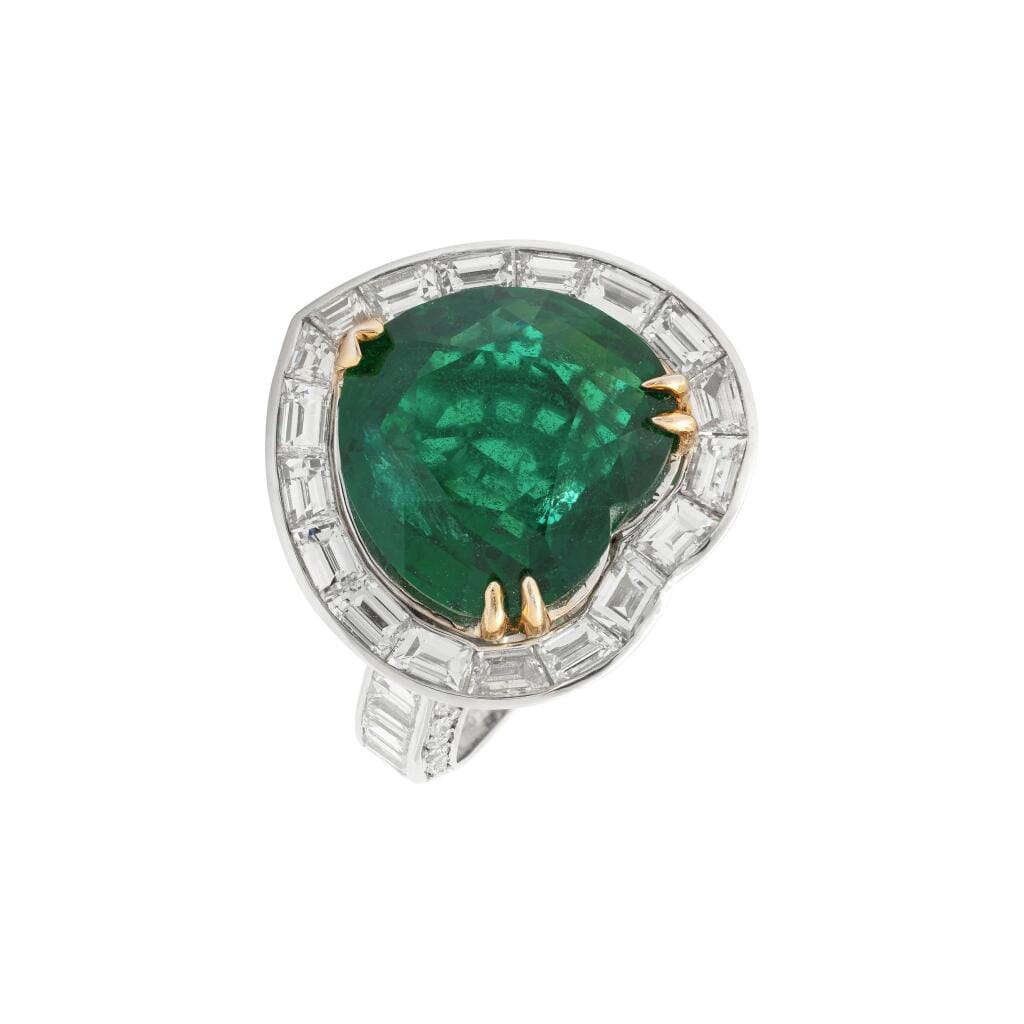 White Gold, Gold, 7.39ct Zambian Emerald and Diamond Ring