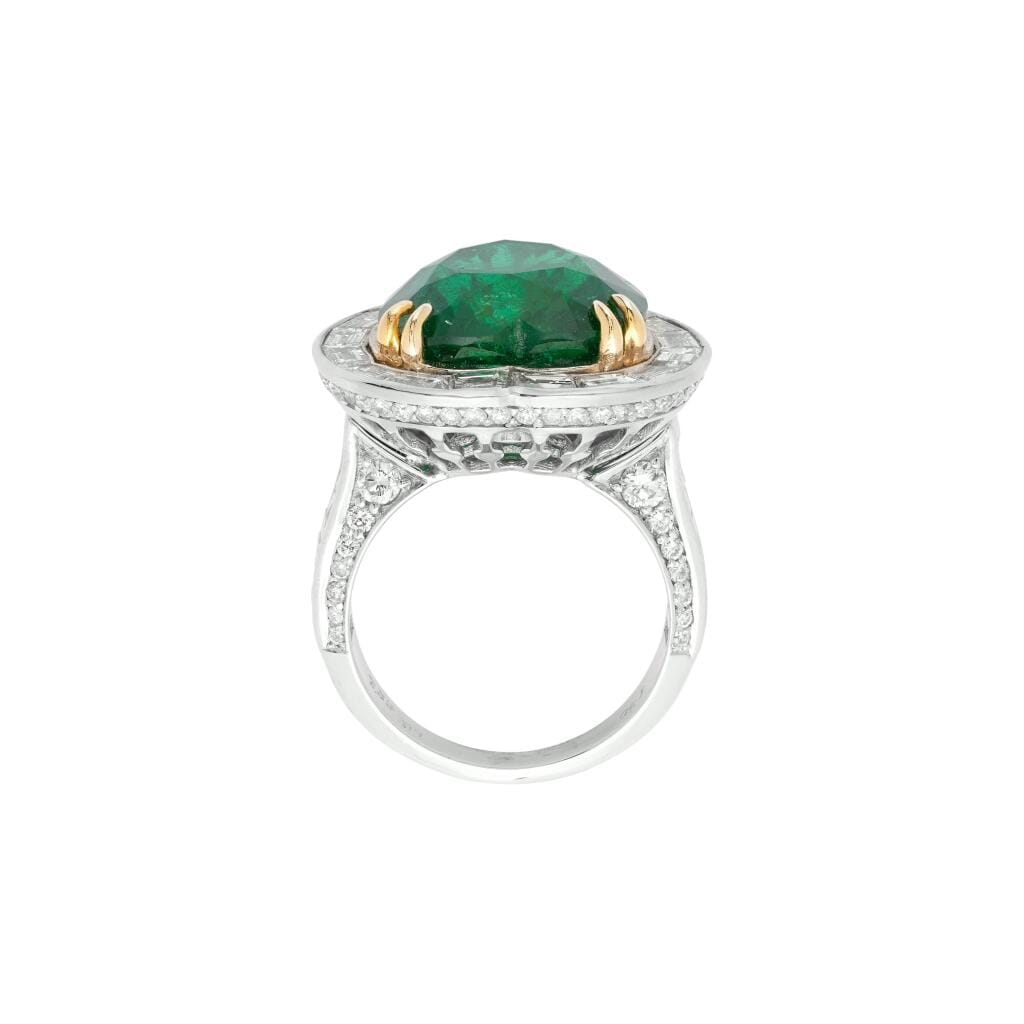 White Gold, Gold, 7.39ct Zambian Emerald and Diamond Ring