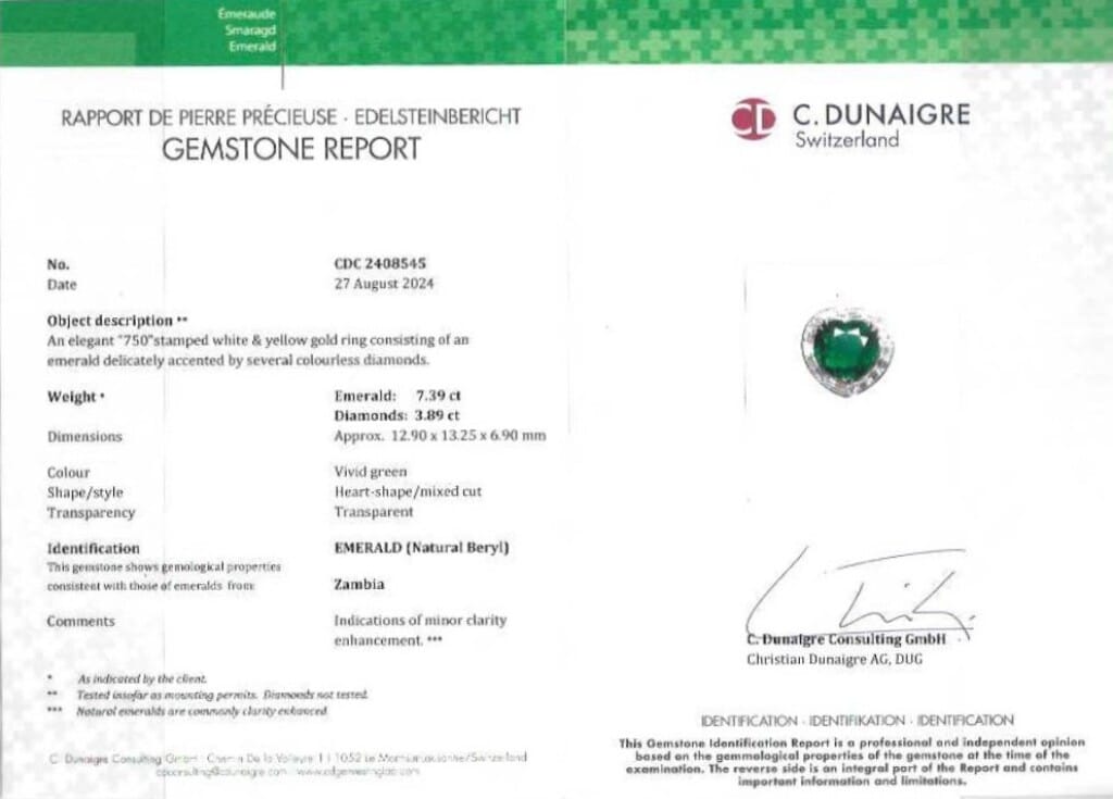 White Gold, Gold, 7.39ct Zambian Emerald and Diamond Ring