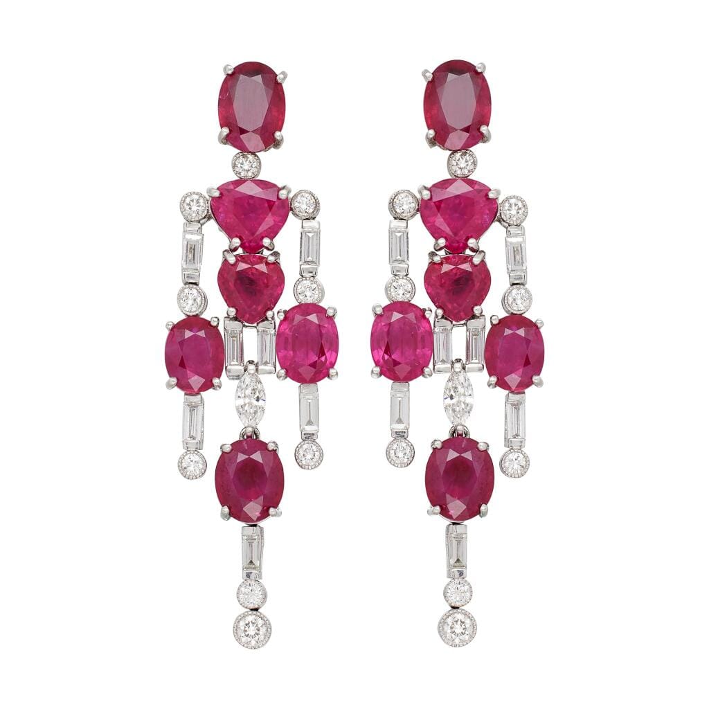 Platinum, 13.88ctw Burmese Ruby and Diamond Earrings
