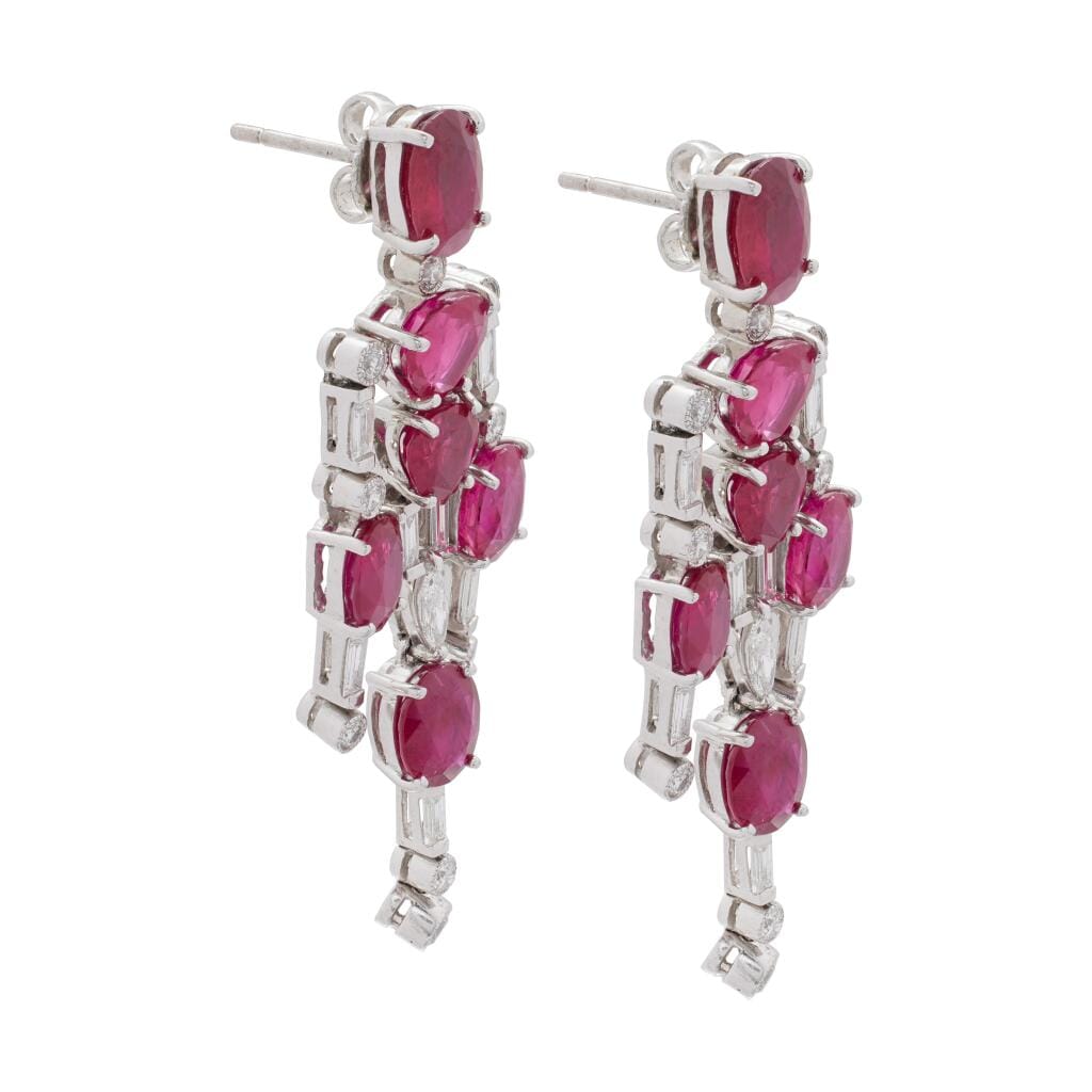 Platinum, 13.88ctw Burmese Ruby and Diamond Earrings