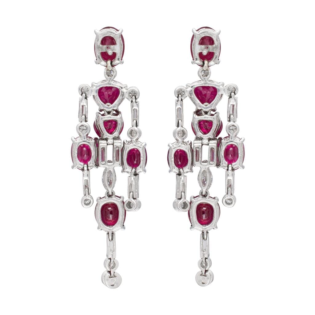 Platinum, 13.88ctw Burmese Ruby and Diamond Earrings