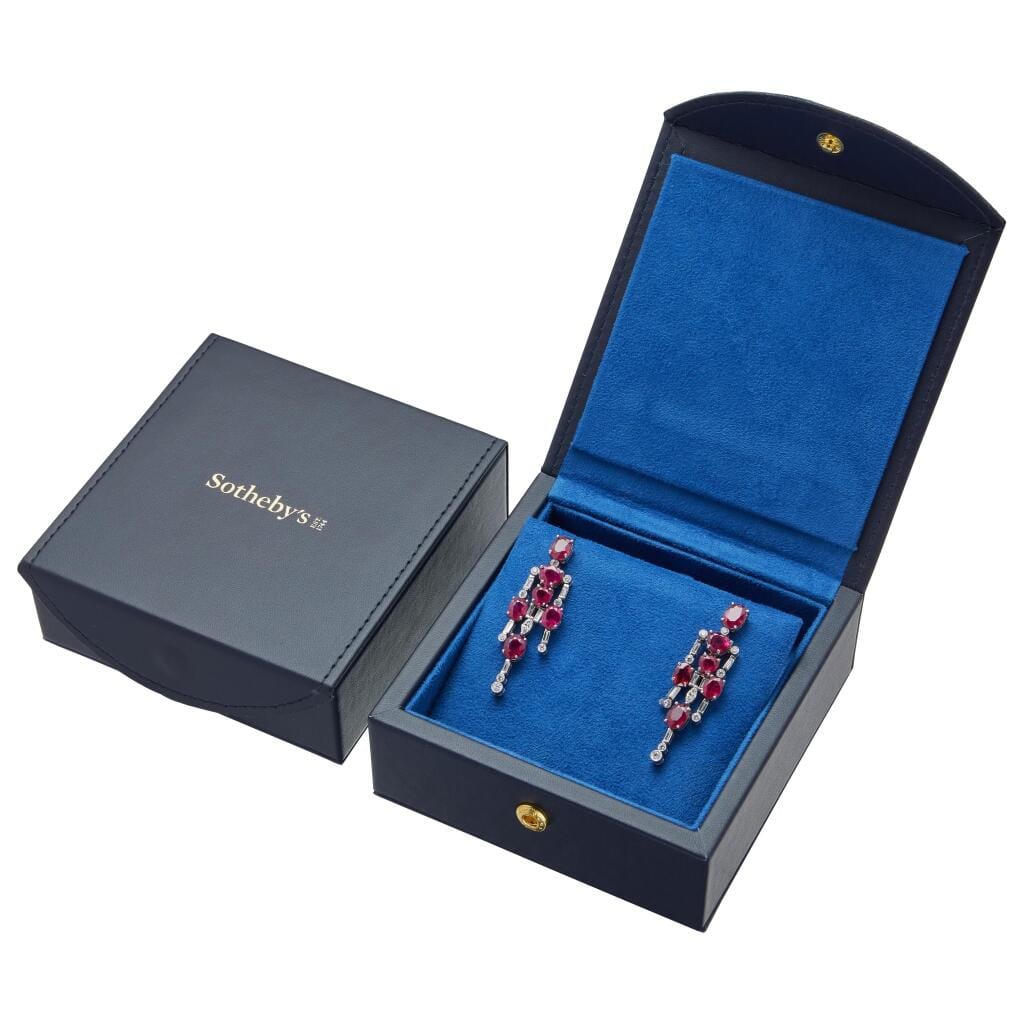 Platinum, 13.88ctw Burmese Ruby and Diamond Earrings
