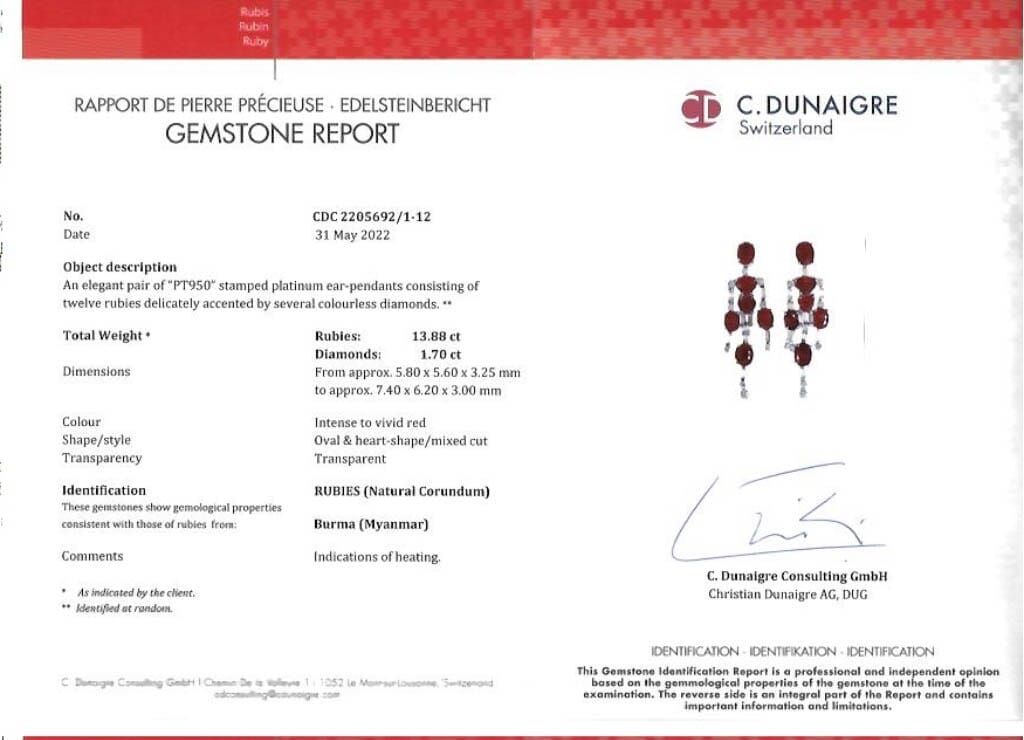 Platinum, 13.88ctw Burmese Ruby and Diamond Earrings