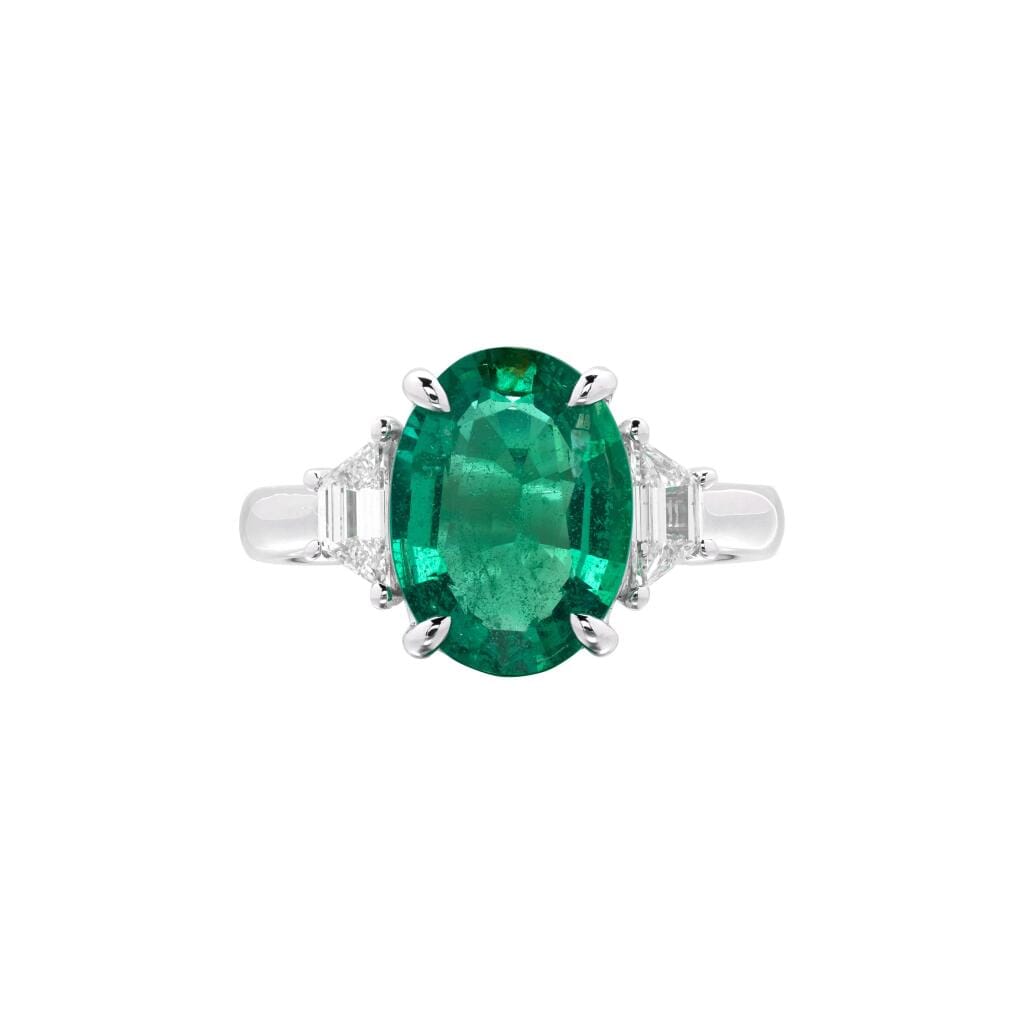 Platinum, 3.05ct Zambian Emerald and Diamond Ring