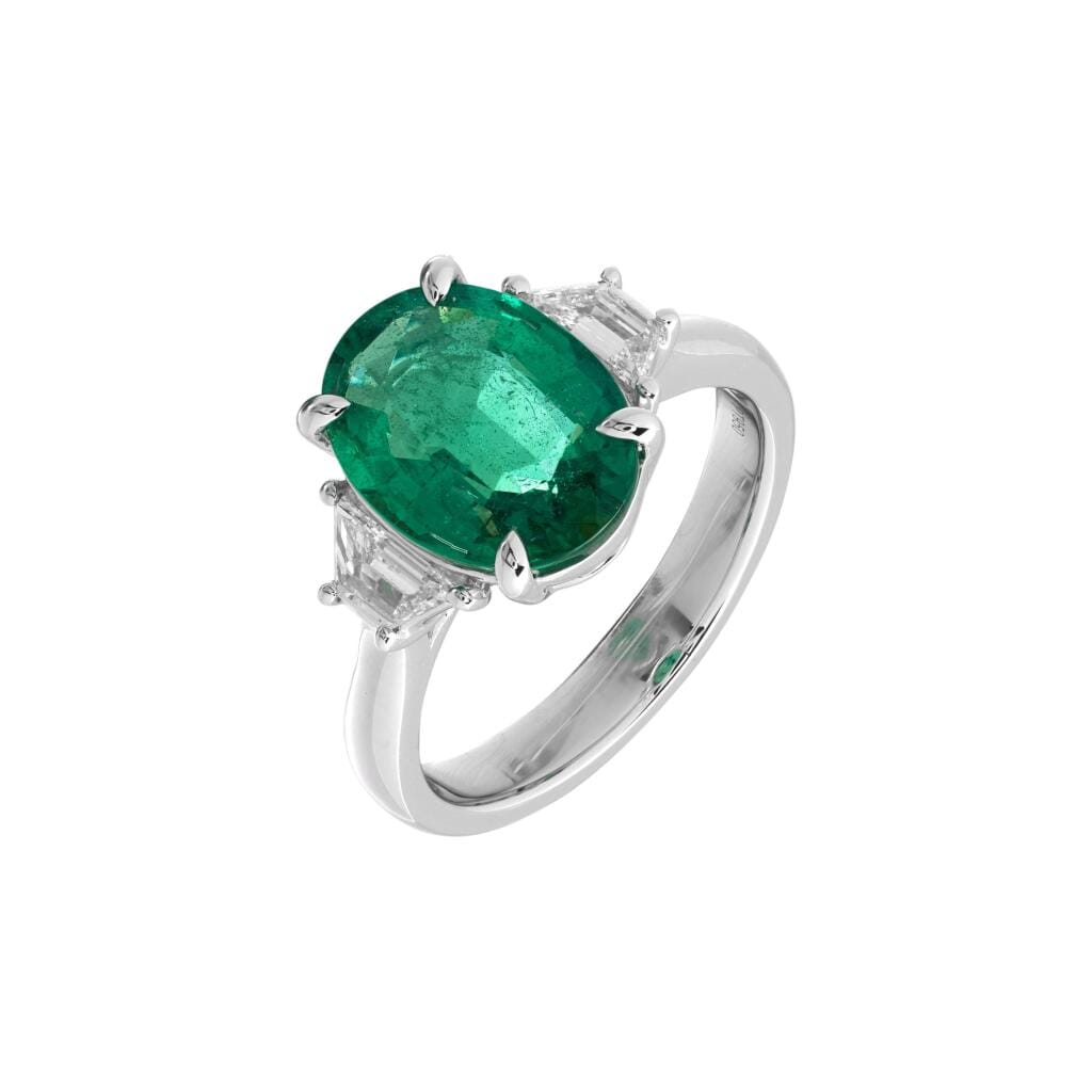 Platinum, 3.05ct Zambian Emerald and Diamond Ring