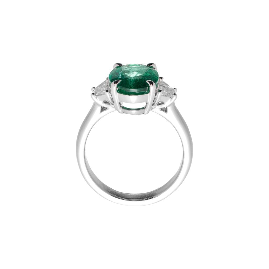 Platinum, 3.05ct Zambian Emerald and Diamond Ring