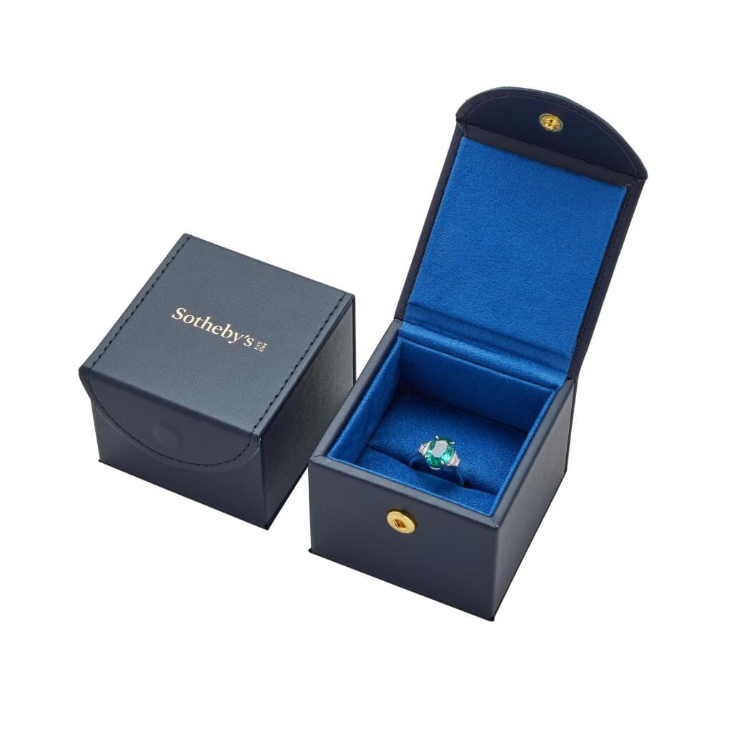 Platinum, 3.05ct Zambian Emerald and Diamond Ring