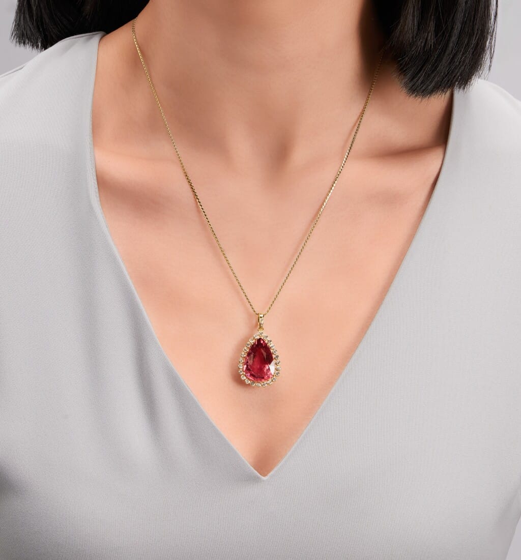 Gold, 16.25ct Tourmaline and Diamond Pendant Necklace