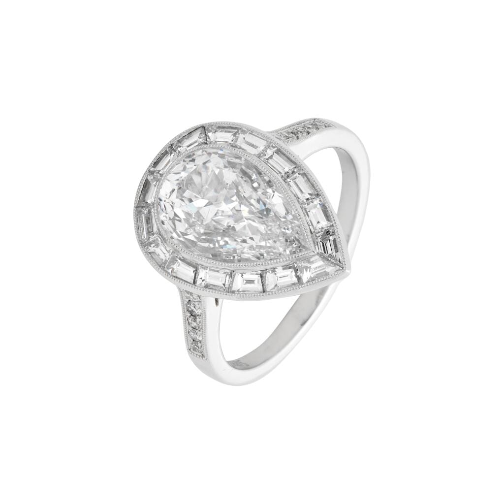 Platinum, 2.00ct Pear Shape Diamond and Diamond Ring
