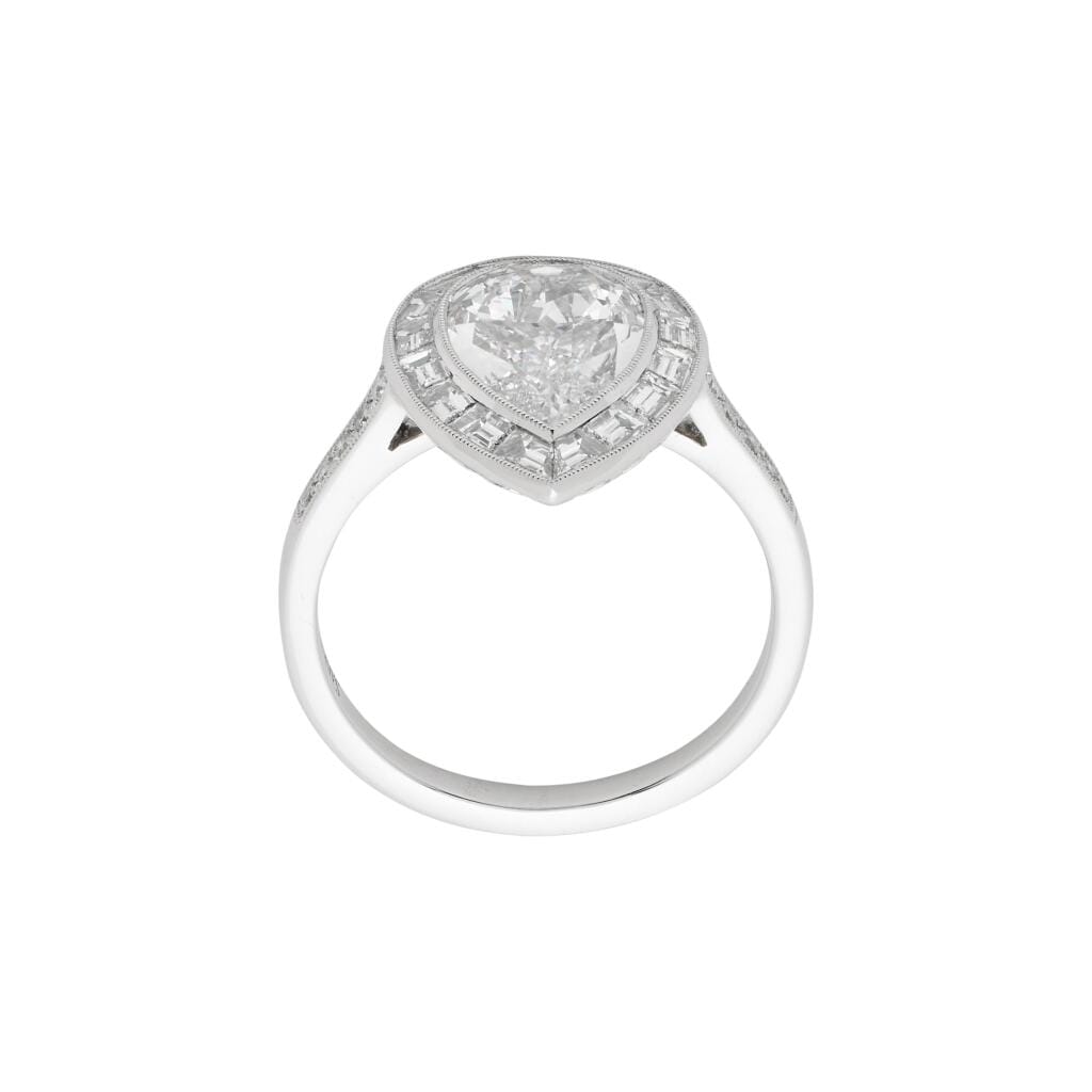 Platinum, 2.00ct Pear Shape Diamond and Diamond Ring