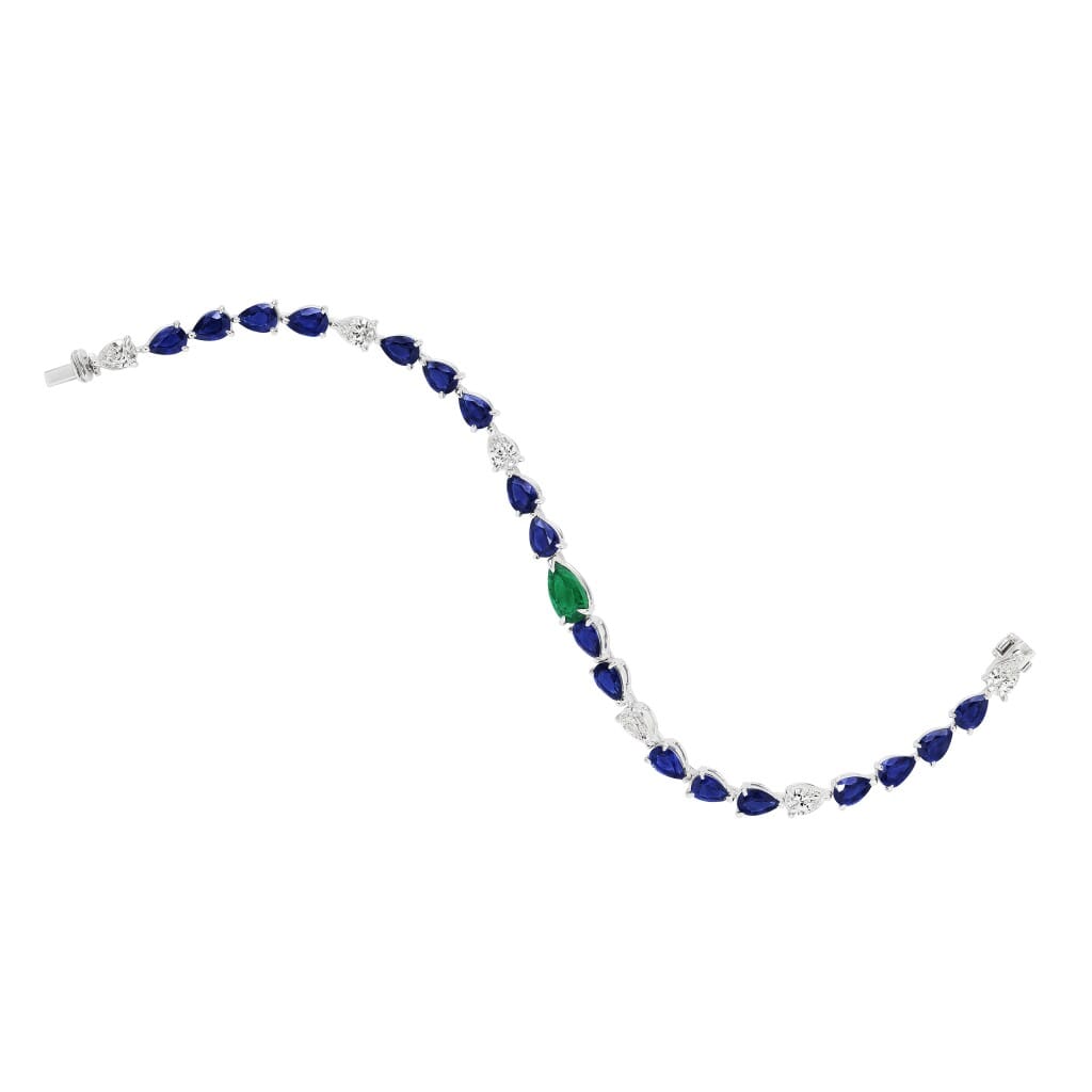 White Gold, 1.10ct Colombian Emerald, Sapphire and Diamond Bracelet