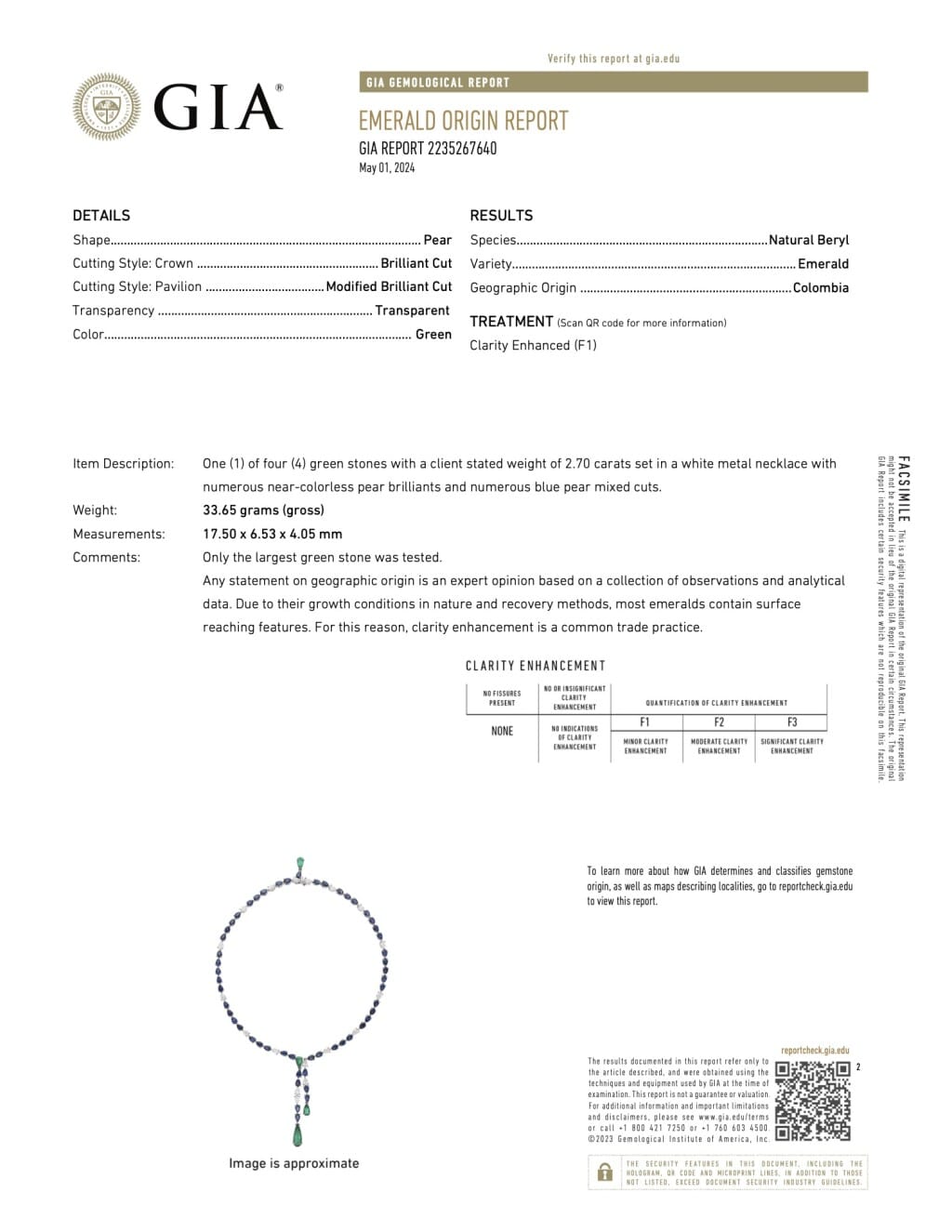 White Gold, Colombian Emerald, Sapphire and Diamond Lariat Necklace