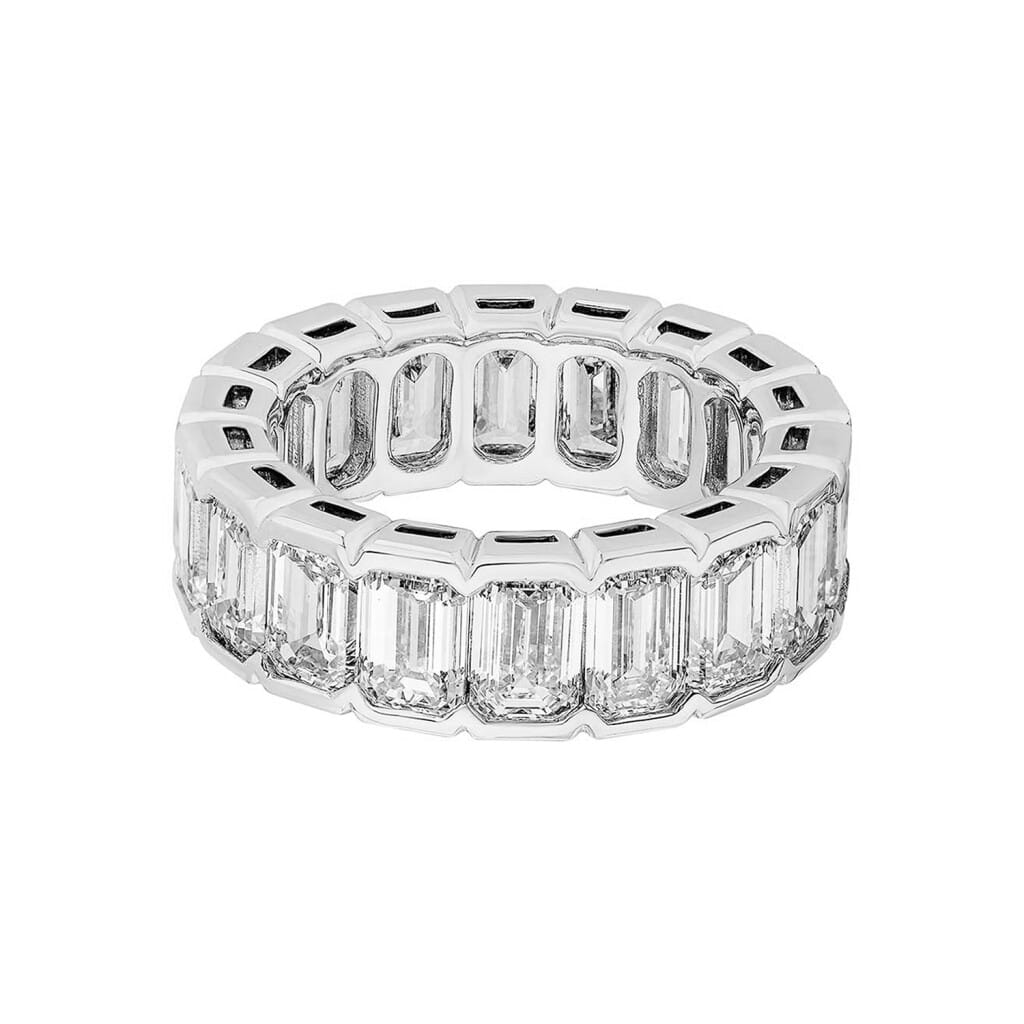 Platinum and 9.00ctw Emerald Cut Diamond Eternity Band Ring