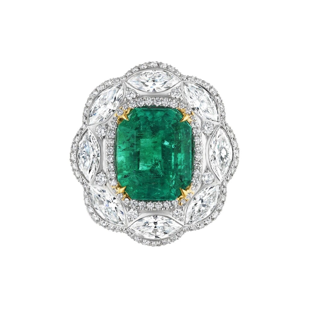 Platinum, 6.16ct Colombian Emerald and Diamond Ring