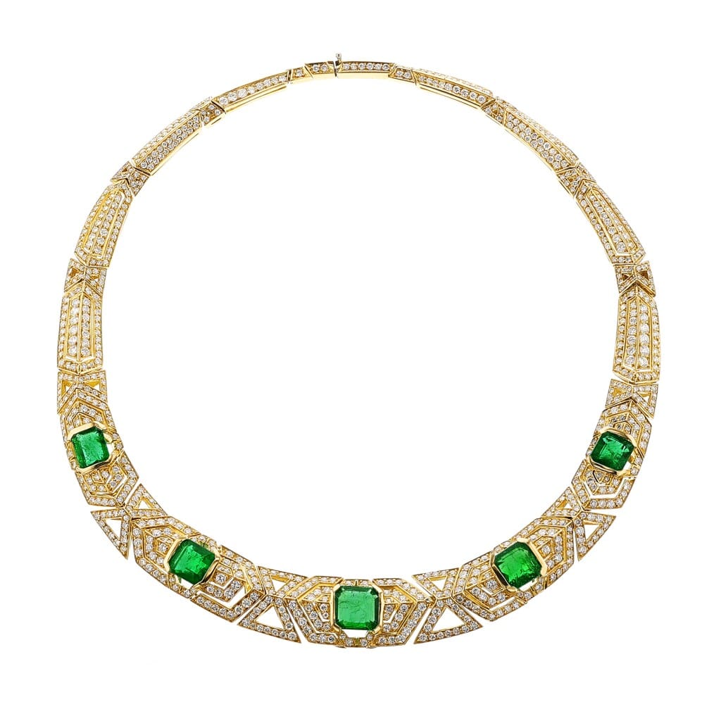 Gold, Zambian Emerald and Diamond Necklace