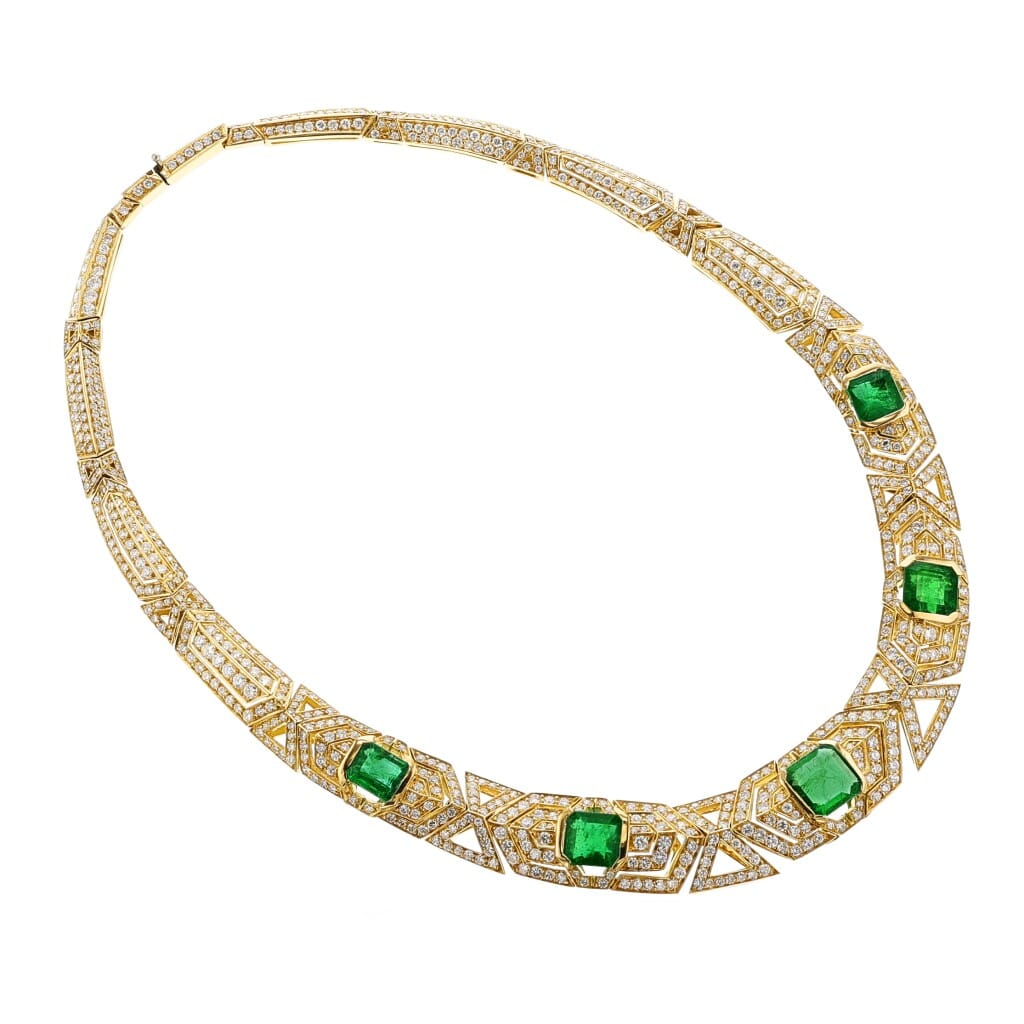 Gold, Zambian Emerald and Diamond Necklace
