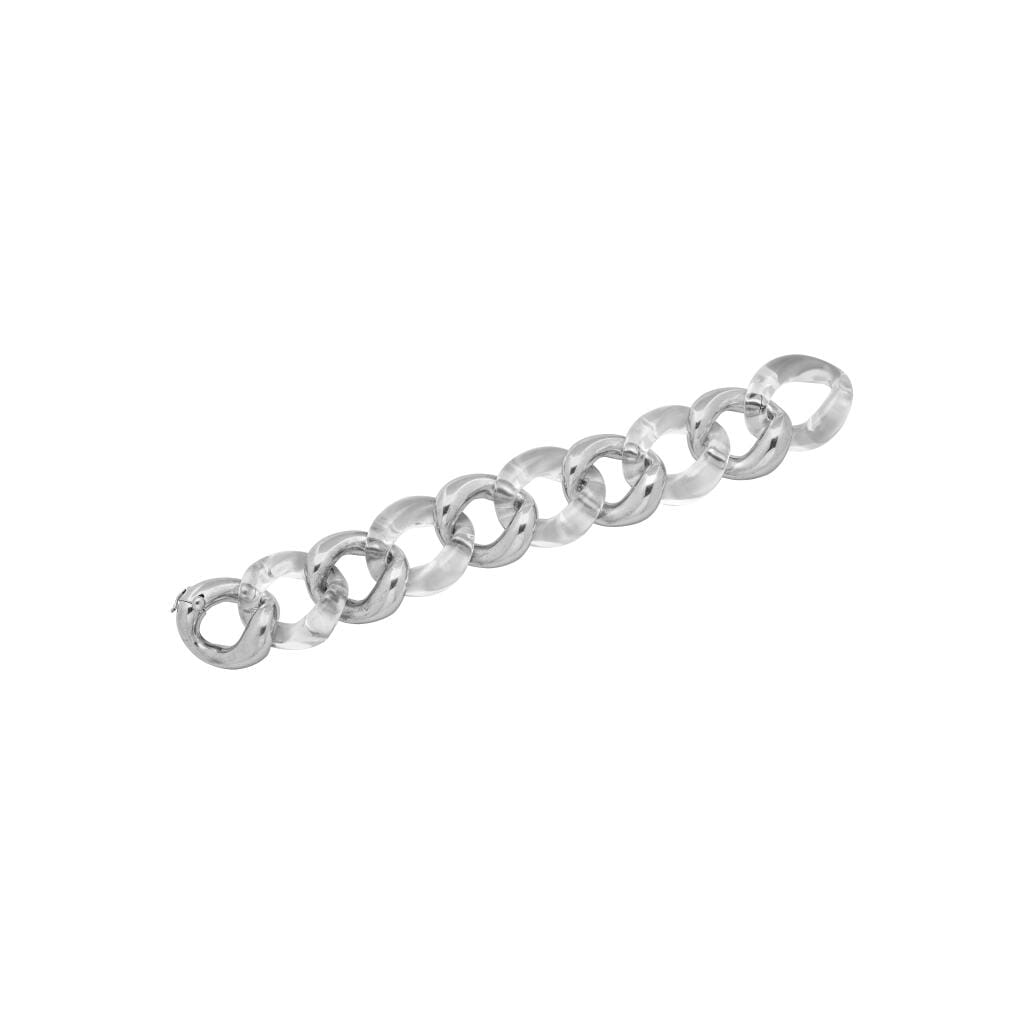 White Gold and Rock Crystal Quartz Classic Large Link Bracelet