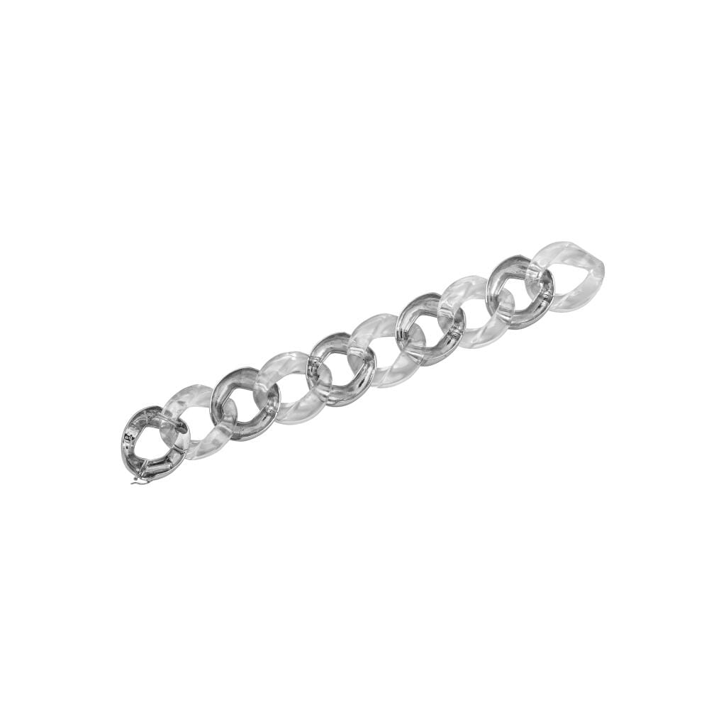 White Gold and Rock Crystal Quartz Classic Large Link Bracelet
